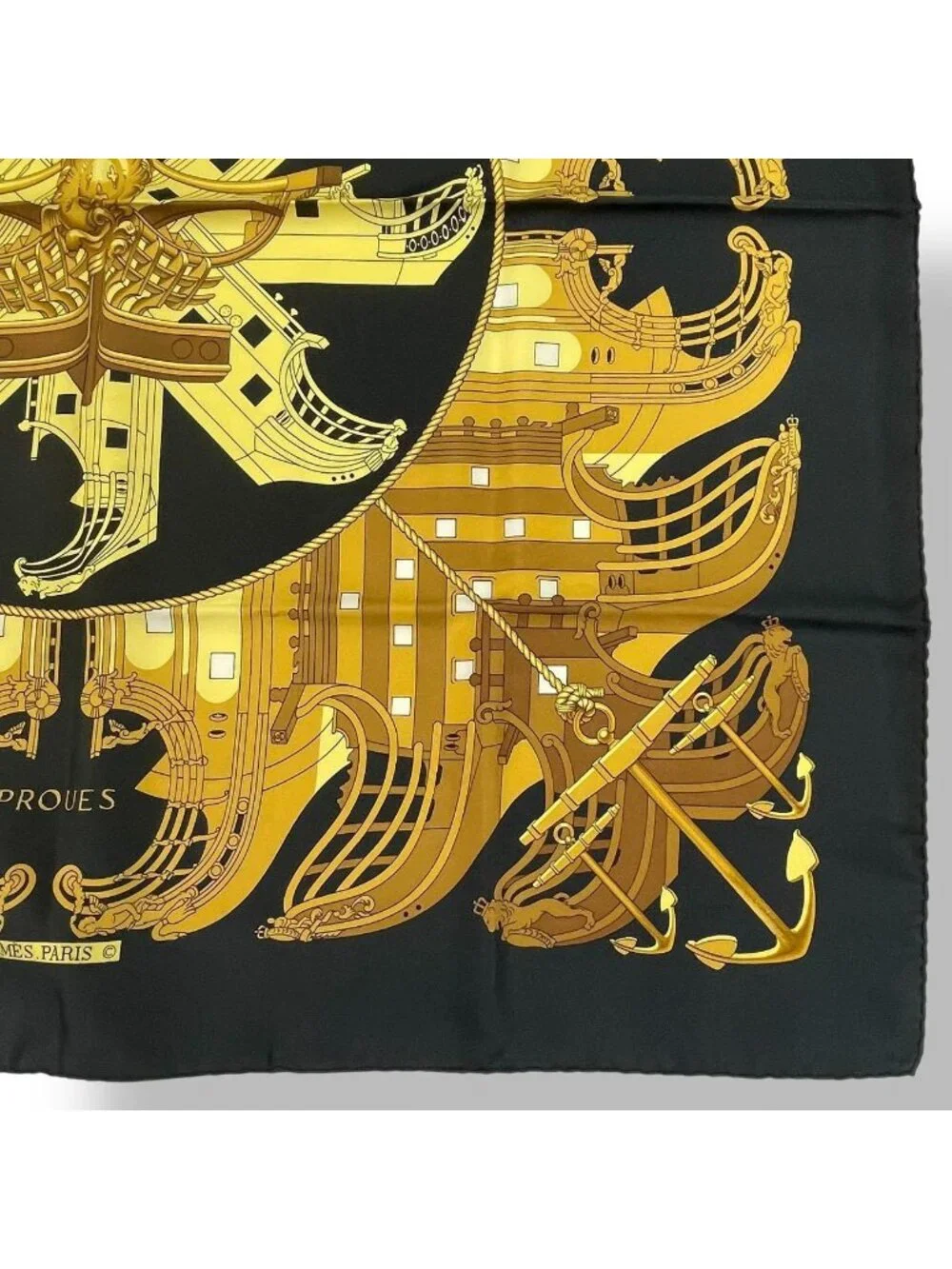 Hermes Scarf Silk Carre 90 Proues Black - Picture 4 of 8